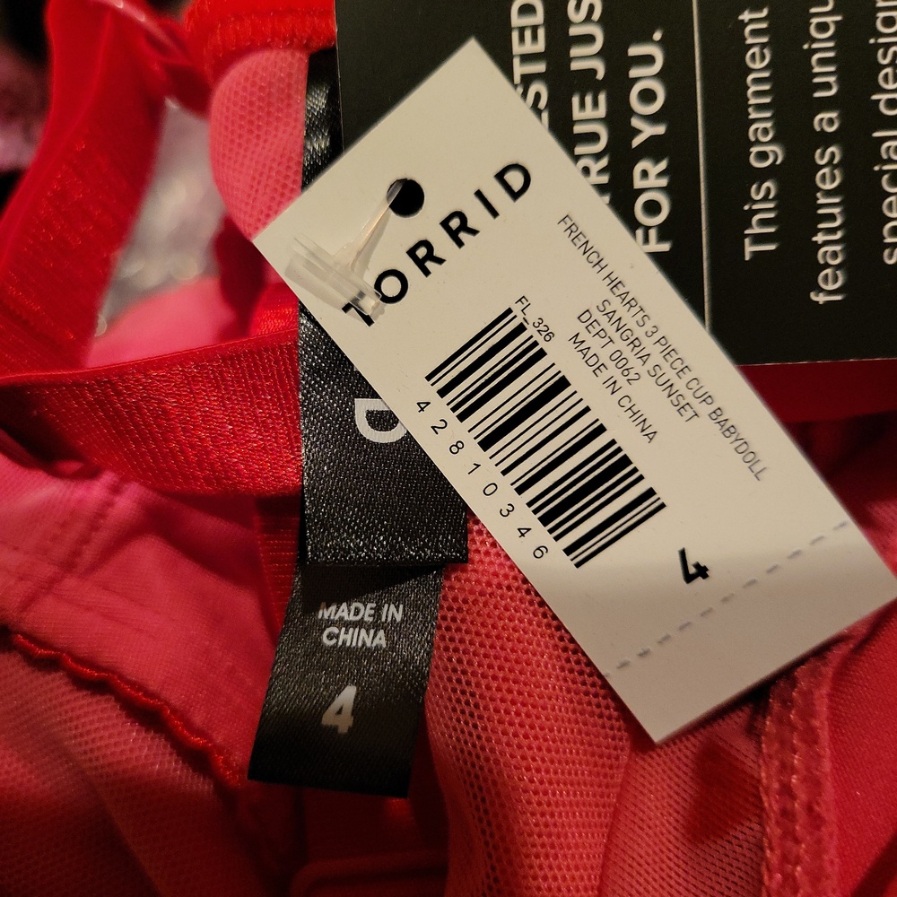 NWT 4X French Hearts 3 Piece Cup Babydoll~Sangria sunset❣️ - Picture 9 of 9